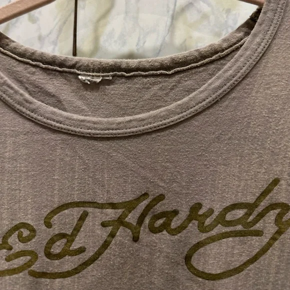 Ed Hardy Y2K vintage tee skull rose red green gold grey casual short sleeve Med - Picture 5 of 9
